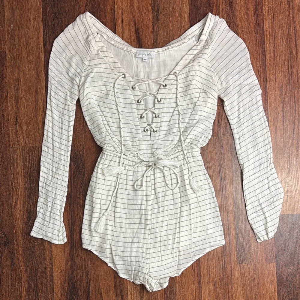 Lace-Up Striped Romper